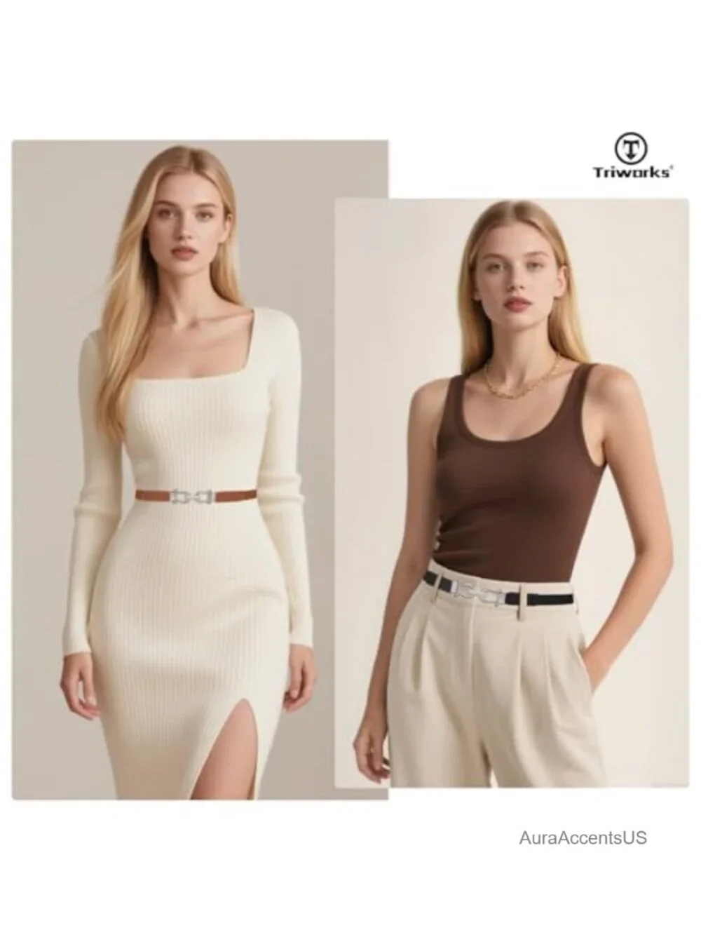 4 Pack Women Skinny Elastic Belts Gold Buckle Stretch Dress Belt Set